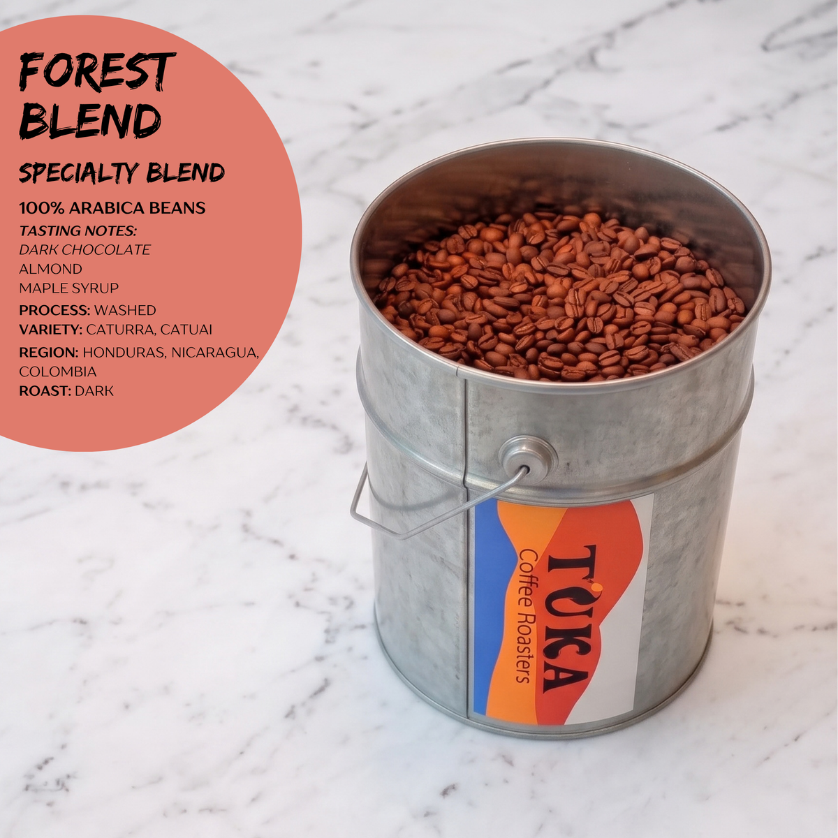 Forest Blend – Dark Roast Koffiebonen Blend in metalen ton (B2B/zakelijk)